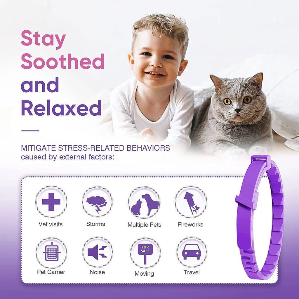 Pet Calming Collar For Cats Dogs Adjustable Anxiety Pheromone Reducing Pet Collar Lasting Natural Calm Relax Soothing Collars