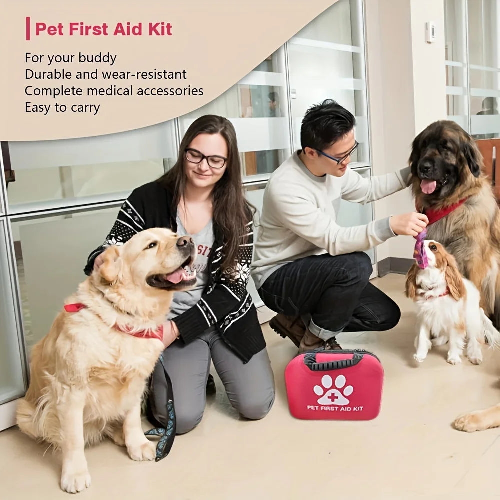 Pet First Aid Kit: Contains emergency supplies and an emergency blanket, suitable for hiking, camping, and backpacking.
