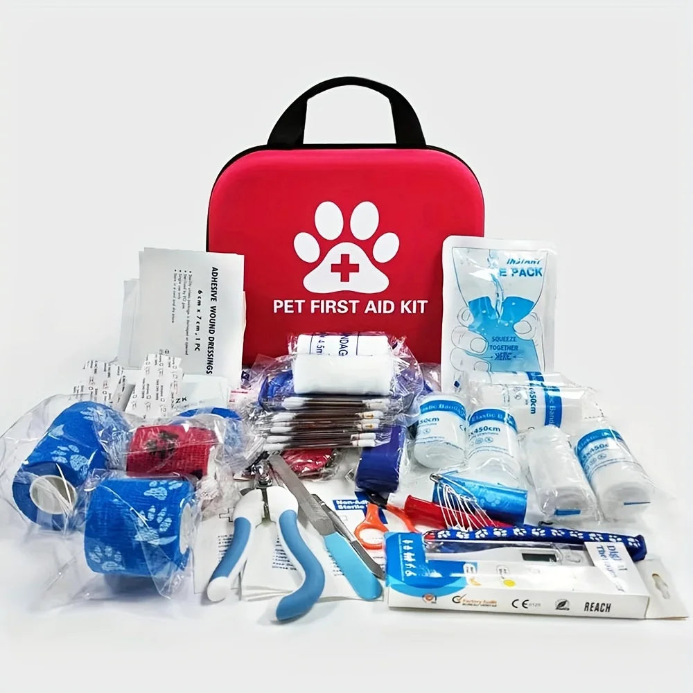 Pet First Aid Kit: Contains emergency supplies and an emergency blanket, suitable for hiking, camping, and backpacking.